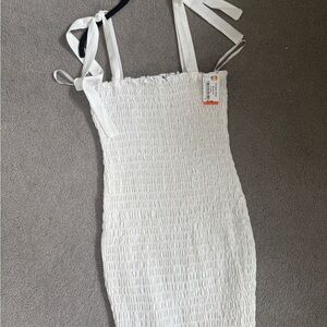 White Smocked Dress with Tie Straps